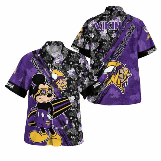 Minnesota Vikings Mickey Mouse Floral Hawaiian Shirt - Moonbestprint