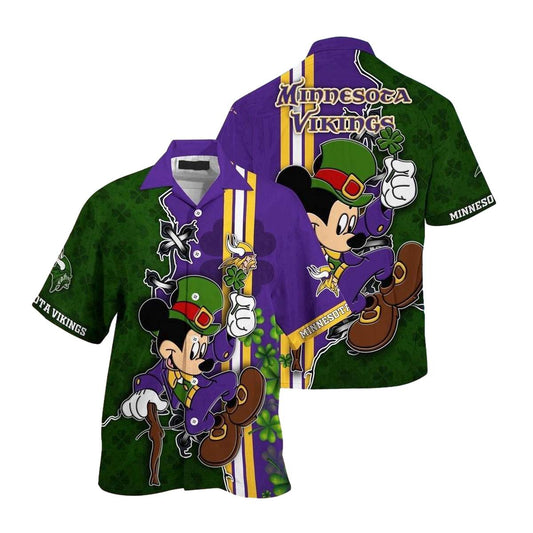 Minnesota Vikings Mickey Mouse St Patrick Day Hawaiian Shirt - Moonbestprint