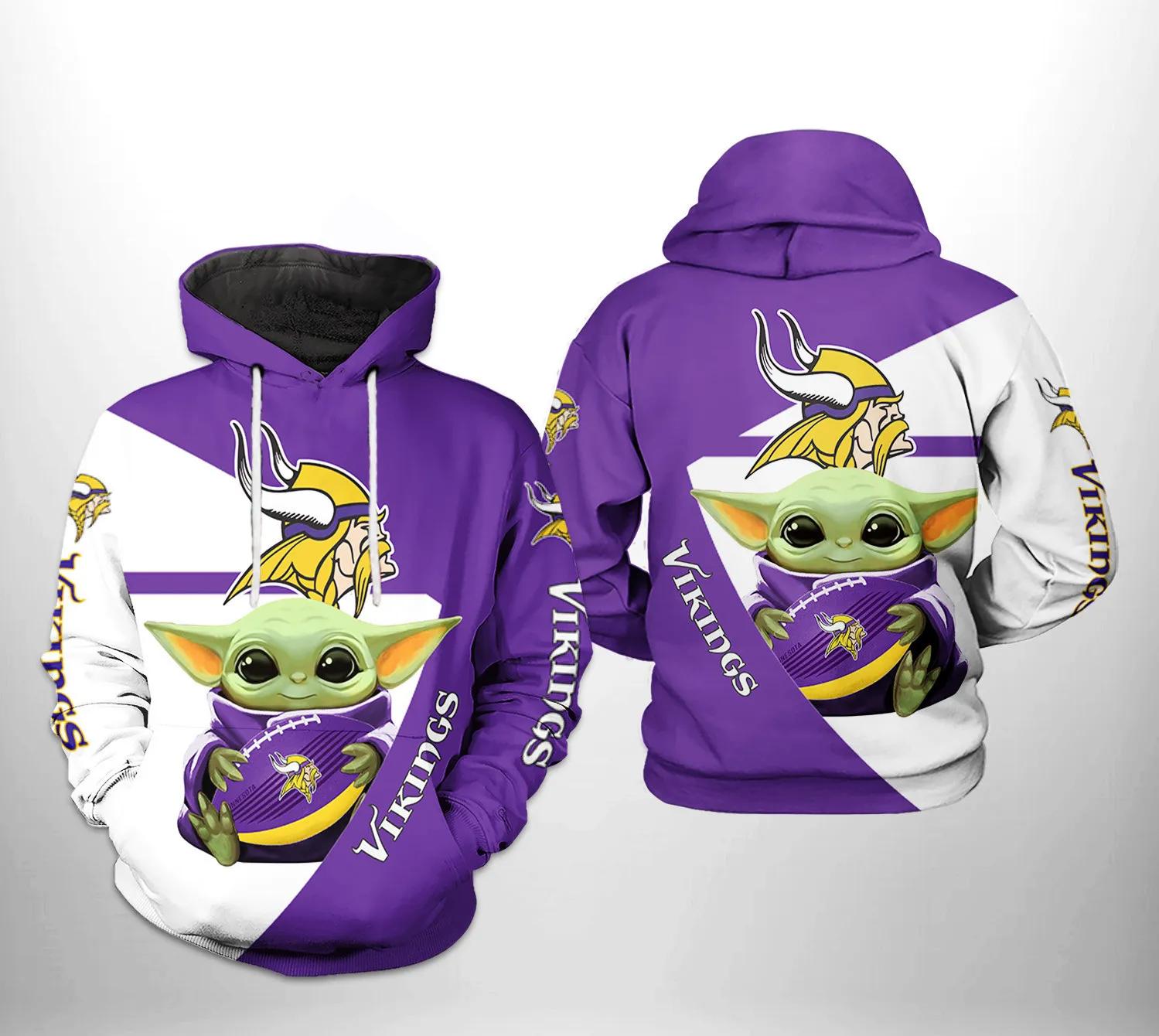 Minnesota Vikings NFL Baby Yoda Team 3D Hoodie, NFL Hoodie Moonbestprint