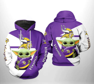 Minnesota Vikings NFL Baby Yoda Team 3D Hoodie, NFL Hoodie Moonbestprint