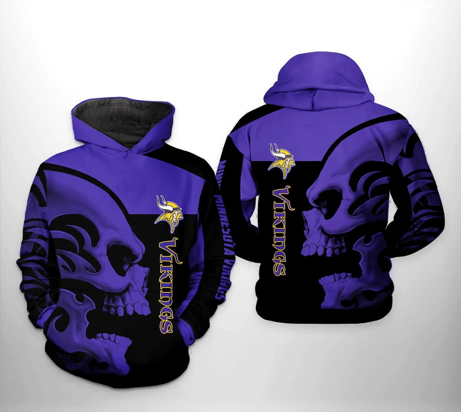 Minnesota Vikings NFL Skull 3D All Over Print, NFL Hoodie Moonbestprint