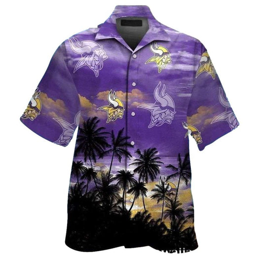 Minnesota Vikings Palm Shadows Button Down Hawaiian Shirt - Moonbestprint