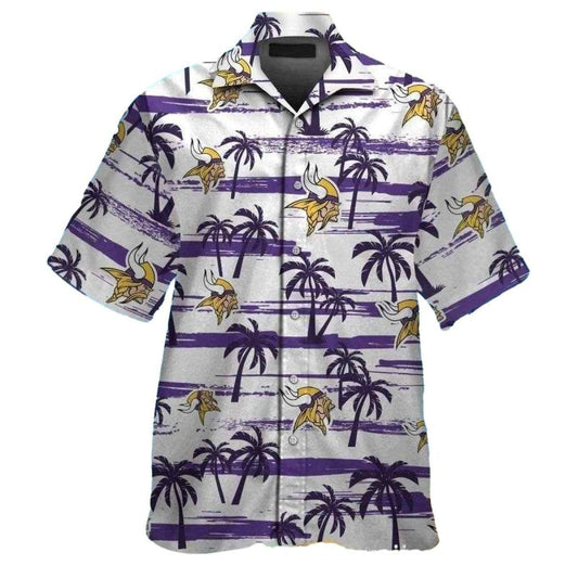 Minnesota Vikings Palm Sunset Stripes Casual Hawaiian Shirt - Moonbestprint
