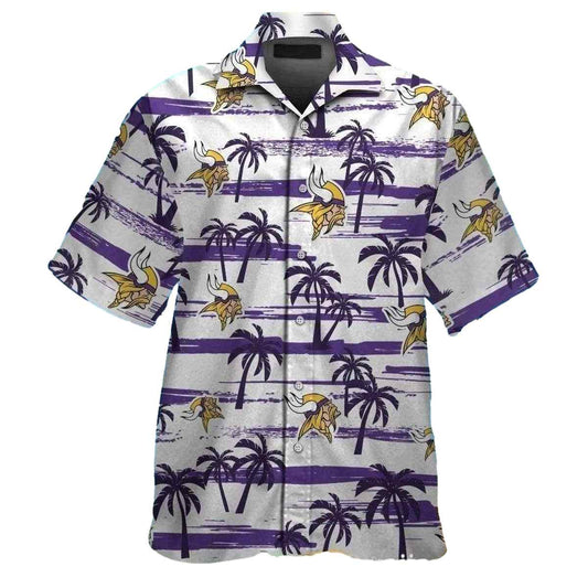 Minnesota Vikings Palm Sunset Stripes Casual Hawaiian Shirt - Moonbestprint