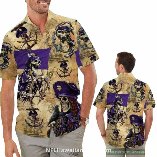 Minnesota Vikings Pirate Skull Hawaiian Shirt - Moonbestprint