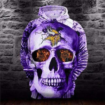 Minnesota Vikings Purple Skull Graphic 3D Hoodie, NFL Hoodie Moonbestprint