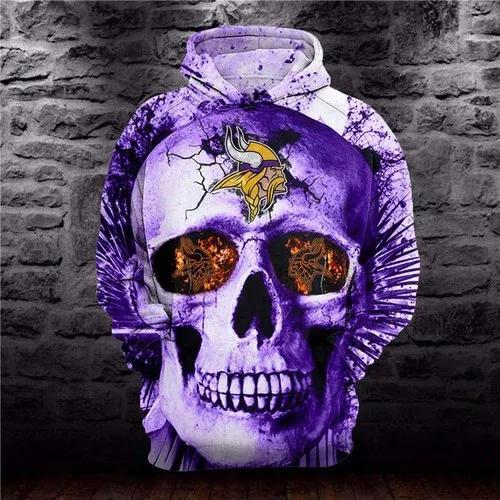 Minnesota Vikings Purple Skull Graphic 3D Hoodie, NFL Hoodie Moonbestprint