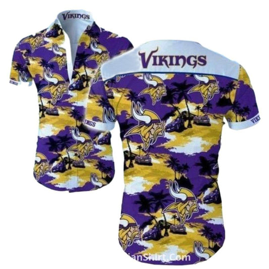 Minnesota Vikings Purple Yellow Jeep Island Hawaiian Shirt - Moonbestprint