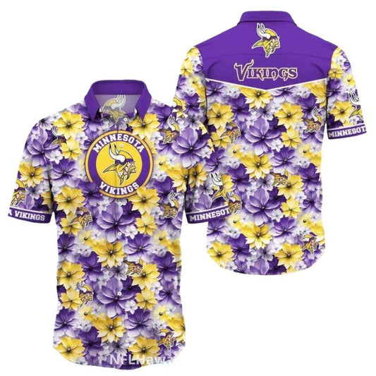 Minnesota Vikings Purple and Yellow Floral Bloom Hawaiian Shirt - Moonbestprint