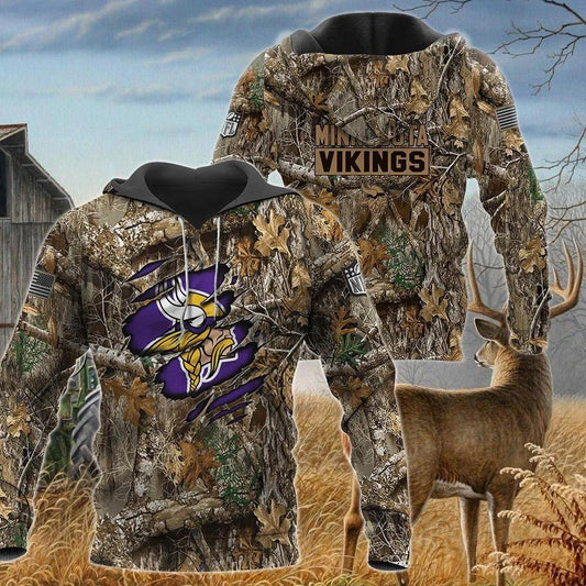 Minnesota Vikings Realtree Hunting Camo 3D Hoodie, NFL Hoodie Moonbestprint