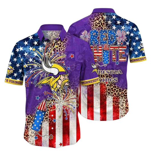 Minnesota Vikings Red White Independence Day Hawaiian Shirt - Moonbestprint