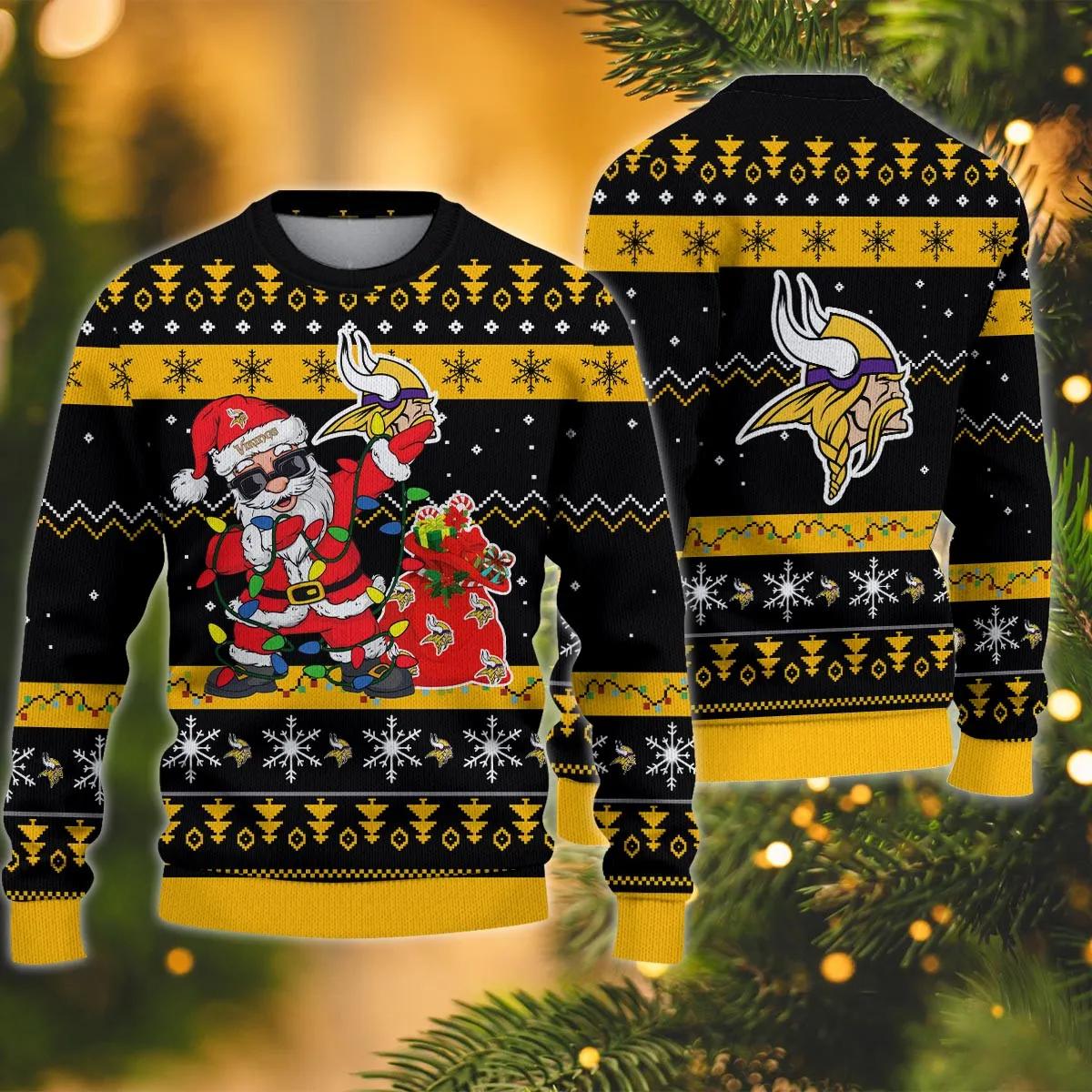 Minnesota Vikings Santa Claus Dabbing Ugly Christmas Sweater, NFL Christmas Sweater Moonbestprint
