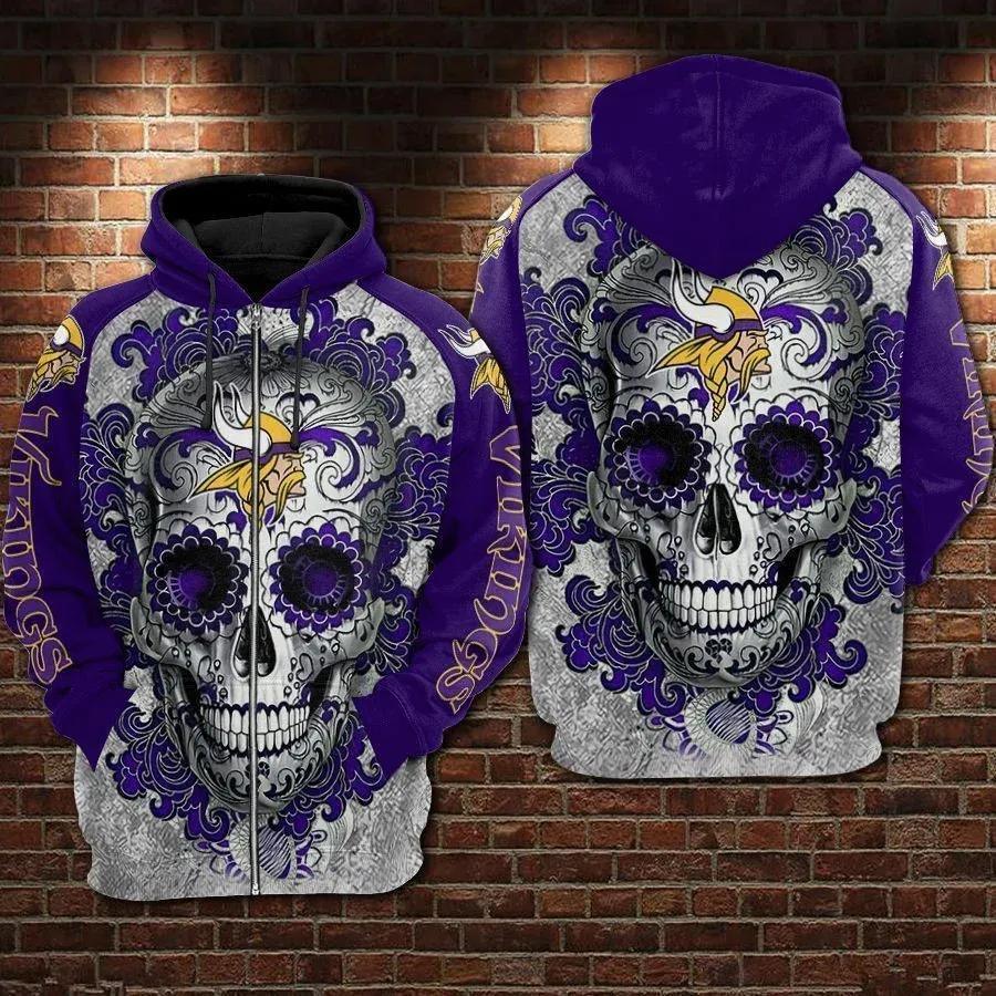 Minnesota Vikings Skull 3D Hoodie, NFL Hoodie Moonbestprint