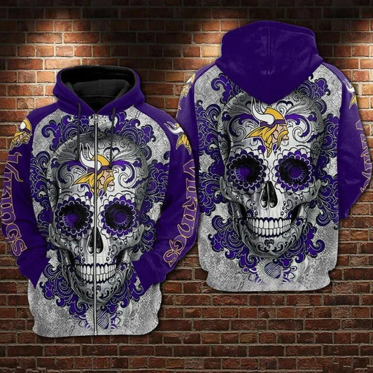 Minnesota Vikings Skull 3D Hoodie, NFL Hoodie Moonbestprint