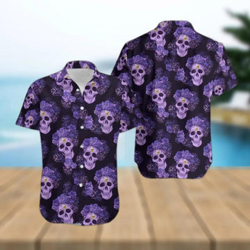 Minnesota Vikings Skull And Flower Funny Hawaiian Shirt, NFL Hawaiian Shirt Moonbestprint