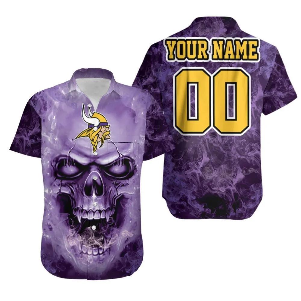 Minnesota Vikings Skull For Vikings Fan 3d Personalized Hawaiian Shirt, NFL Hawaiian Shirt Moonbestprint