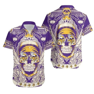 Minnesota Vikings Skull NFL Aloha Pattern Hawaiian Shirt, NFL Hawaiian Shirt Moonbestprint