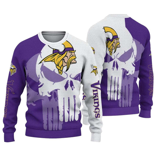 Minnesota Vikings Skull Split Purple White AOP Sweatshirt - Moonbestprint