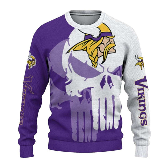 Minnesota Vikings Skull Split Purple White AOP Sweatshirt - Moonbestprint