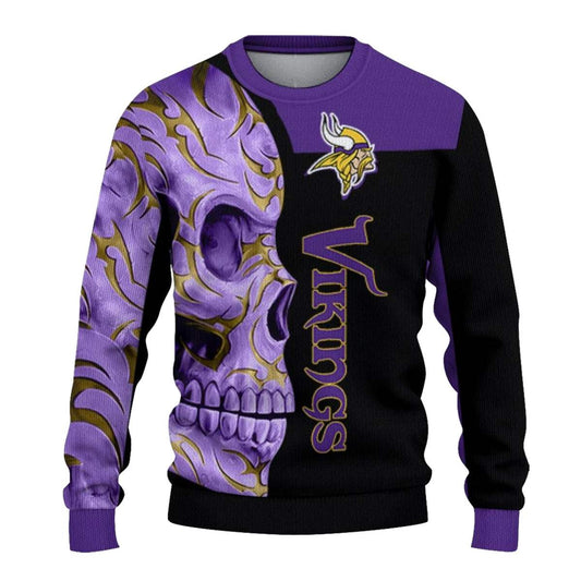 Minnesota Vikings Skull Swirl Purple Black AOP Sweatshirt - Moonbestprint