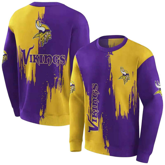 Minnesota Vikings Splatter Effect Yellow Purple AOP Sweatshirt - Moonbestprint