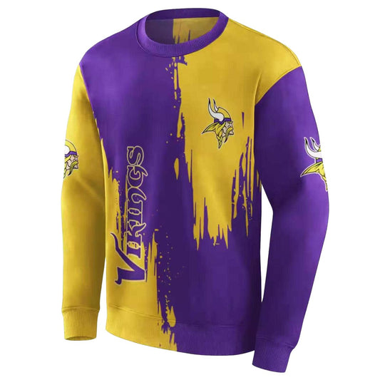 Minnesota Vikings Splatter Effect Yellow Purple AOP Sweatshirt - Moonbestprint