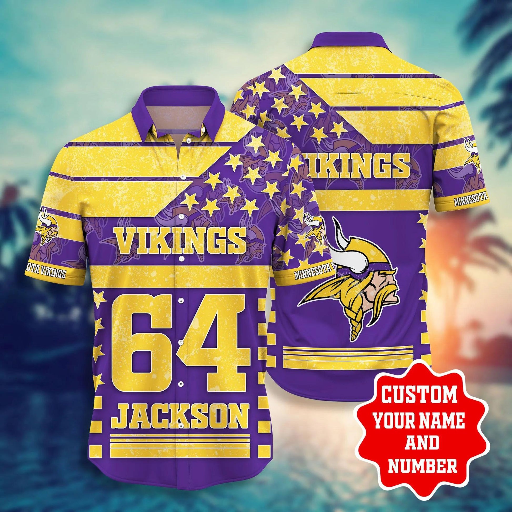 Minnesota Vikings Star 3d Custom Name Hawaiian Shirt, NFL Hawaiian Shirt Moonbestprint