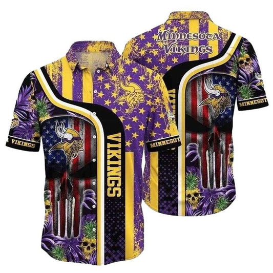 Minnesota Vikings Starry Night And Skull Tropical Hawaiian Shirt - Moonbestprint