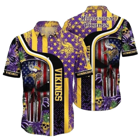 Minnesota Vikings Starry Night And Skull Tropical Hawaiian Shirt - Moonbestprint