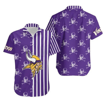 Minnesota Vikings Stripes And Skull Hawaiian Shirt, NFL Hawaiian Shirt Moonbestprint