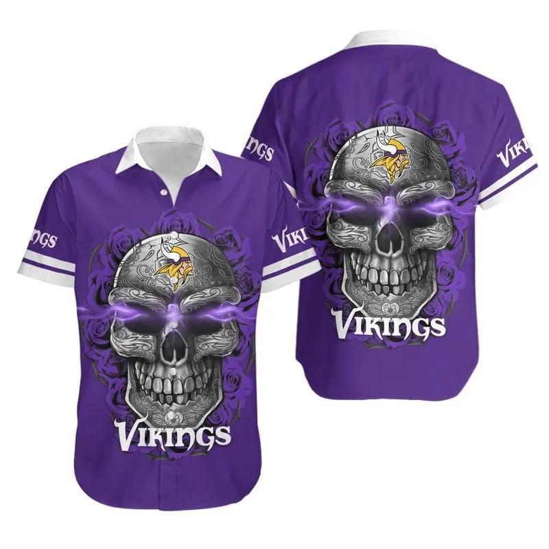 Minnesota Vikings Sugar Skull NFL Hawaiian Shirt, NFL Hawaiian Shirt Moonbestprint