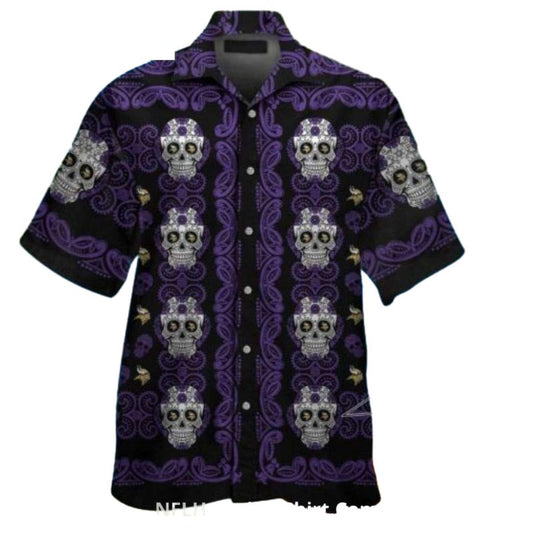 Minnesota Vikings Sugar Skull Pattern Hawaiian Shirt - Moonbestprint