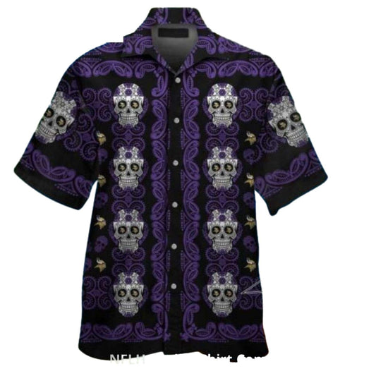 Minnesota Vikings Sugar Skull Pattern Hawaiian Shirt - Moonbestprint