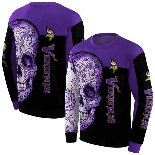 Minnesota Vikings Sugar Skull Purple Black AOP Sweatshirt - Moonbestprint