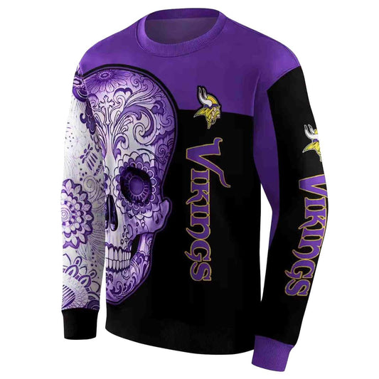 Minnesota Vikings Sugar Skull Purple Black AOP Sweatshirt - Moonbestprint