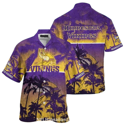 Minnesota Vikings Sunset Palm Trees Vintage Hawaiian Shirt - Moonbestprint