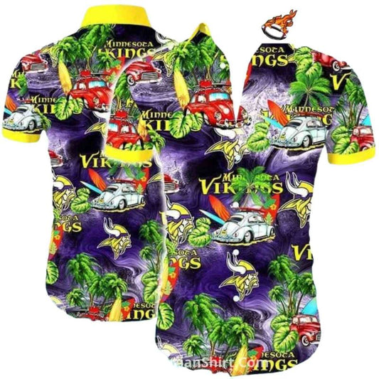 Minnesota Vikings Surf and Vintage Car Hawaiian Shirt - Moonbestprint