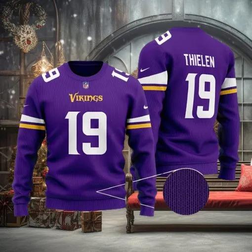 Minnesota Vikings Thielen 19 NFL Ugly Christmas Sweater, NFL Chritsmas Sweater Moonbestprint
