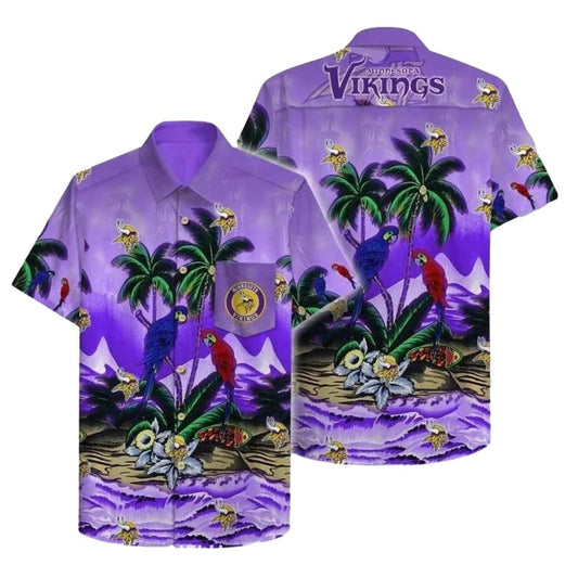 Minnesota Vikings Tropical Parrot Hawaiian Shirt - Moonbestprint