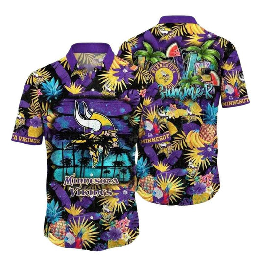 Minnesota Vikings Tropical Vikings Paradise Summer Vibes Hawaiian Shirt - Moonbestprint