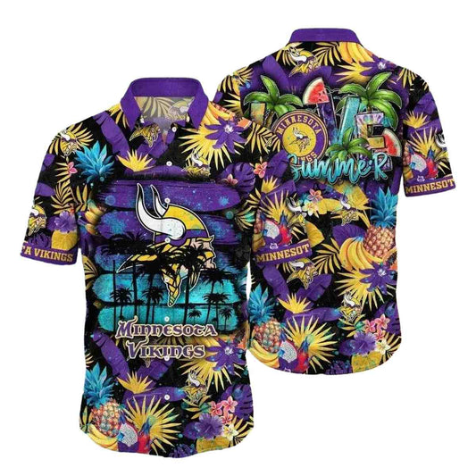 Minnesota Vikings Tropical Vikings Paradise Summer Vibes Hawaiian Shirt - Moonbestprint