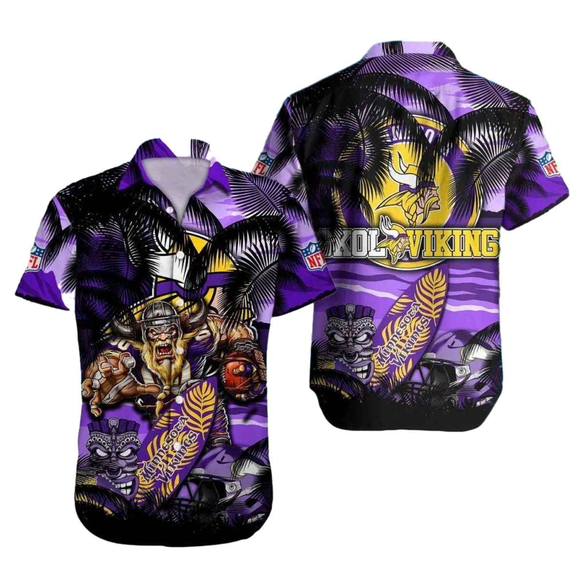 Minnesota Vikings Warrior And Tiki Hawaiian Shirt - Moonbestprint