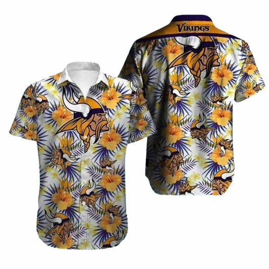 Minnesota Vikings White Gold Floral Tropical Hawaiian Shirt - Moonbestprint