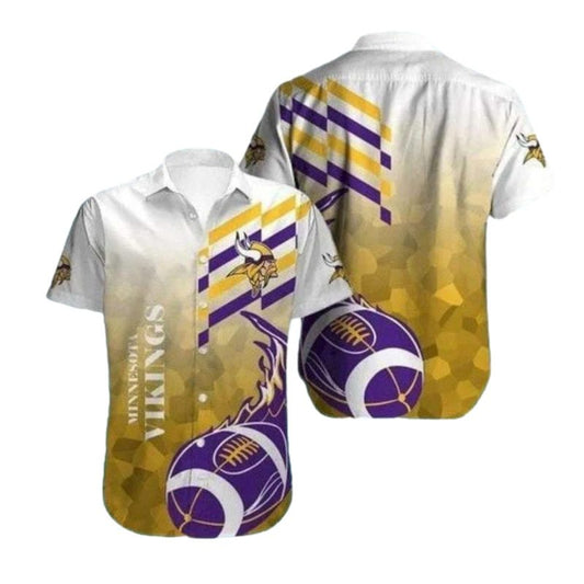 Minnesota Vikings White Gold Football Flame Hawaiian Shirt - Moonbestprint