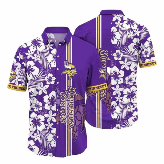 Minnesota Vikings White Hibiscus Bloom Purple Hawaiian Shirt - Moonbestprint