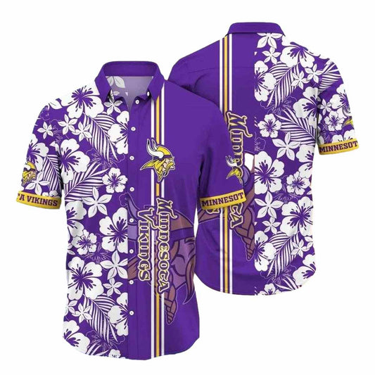 Minnesota Vikings White Hibiscus Bloom Purple Hawaiian Shirt - Moonbestprint