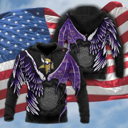 Minnesota Vikings Wings 3D Hoodie, NFL Hoodie Moonbestprint