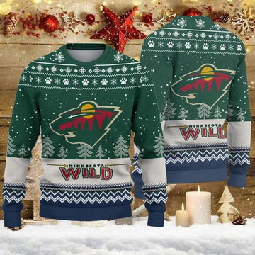 Minnesota Wild Big Logo Ugly Christmas Sweater, NHL Christmas Sweater Moonbestprint