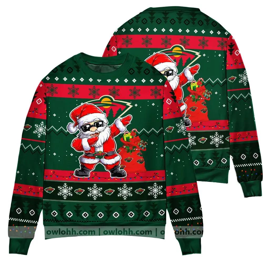 Minnesota Wild Dabbing Santa Claus Ugly Christmas Sweater, NHL Christmas Sweater Moonbestprint