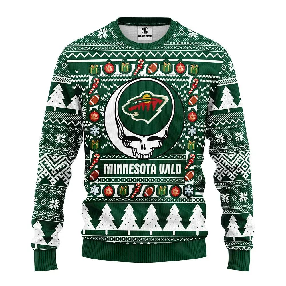 Minnesota Wild Grateful Dead Ugly Christmas Sweater, NHL Christmas Sweater Moonbestprint